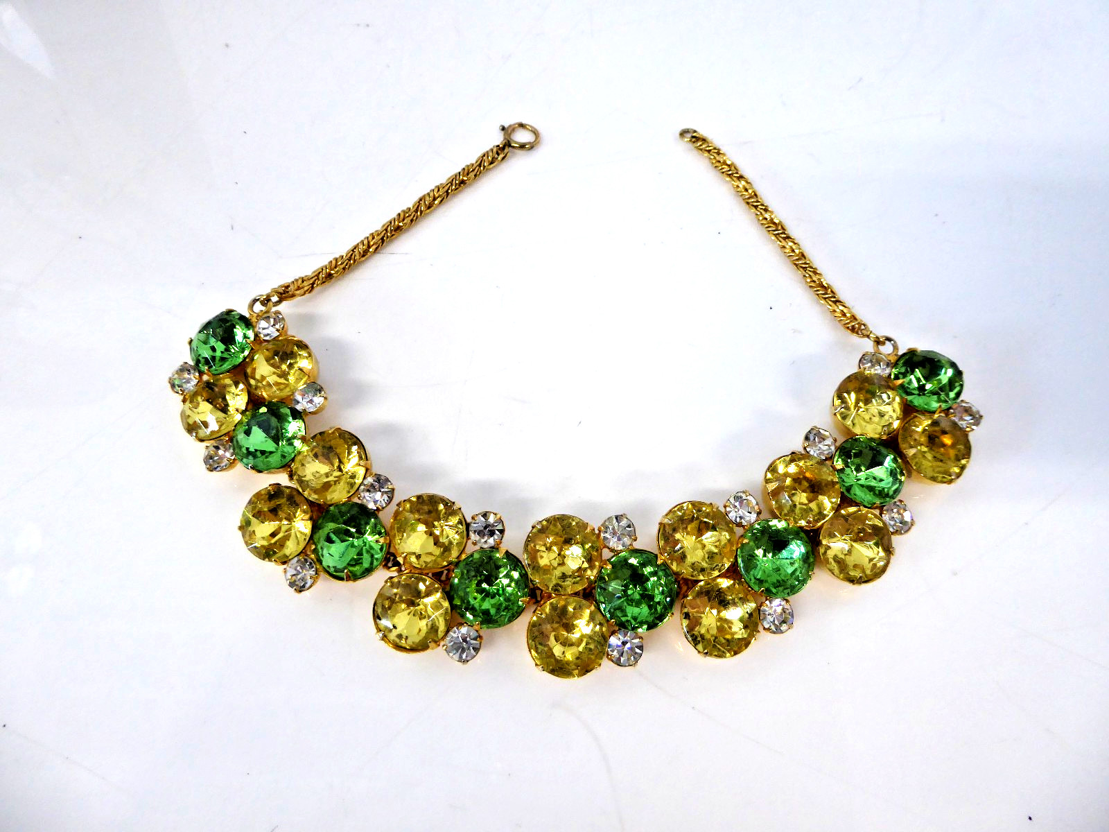 Large Statement Rhinestone Choker Yellow Green an… - image 1