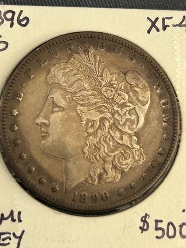 KEY 1896-S MORGAN SILVER DOLLAR, XF+. Nicely toned.