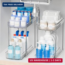 2 Pack Large Pull Out Bathroom Organizers and Storage,2 Tier 12.8 Tall Sliding