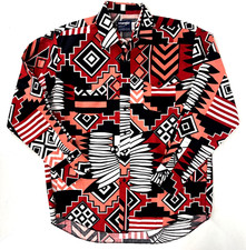 Vintage 90s WRANGLER US Mens 17 35 X-Long Tails Cowboy Cut Aztec Print Shirt