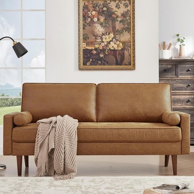 HIFIT 68'' Faux Leather Couch Mid Century Modern Sofa Couch w/Tufted Deep Love Se