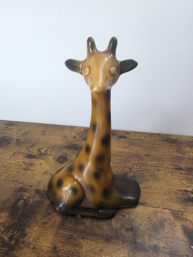 Large Mid Century Brown Glazed Ceramic Sitting Giraffe Figurine Sculpture - Picture 2 of 9