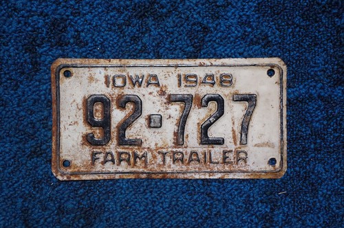 1948 Iowa FARM TRAILER License Plate - Motorcycle Size