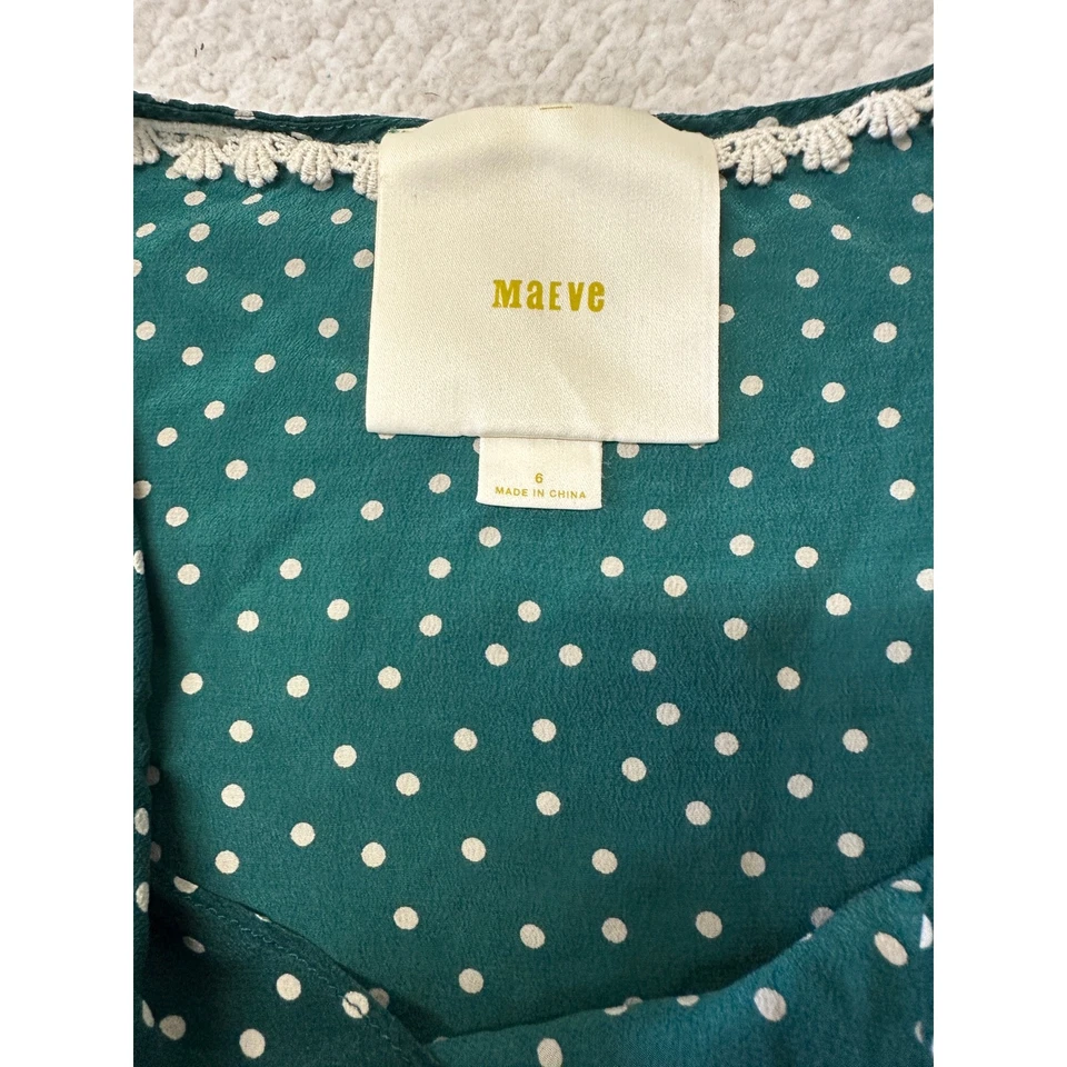 Anthropologie Maeve Green Polka Dot Draped Cowl Neck Cap Sleeve Blouse Size 6 - Image 2 of 4