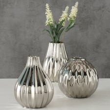 Vase 3er Set silber Vasen Deko Blumenvase Keramik
