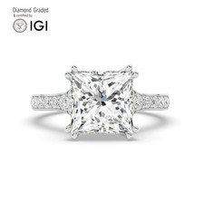 Princess Solitaire Labgrown Diamond Engagement Ring 18k White Gold 3.40 Ct