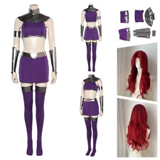 Starfire Cosplay Costume Halloween Starfire purple skirt outfits+Wig full set