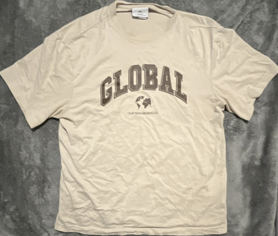H&M Global Graphic Logo Crew Neck Short Sleeve T-Shirt Beige S Men