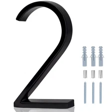 6 in Metal House Number Sign, Modern, Black, Number 2, Outdoor, Address, Plaque