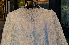 Set donna Camicia da Notte + Vestaglia in pizzo  bianco e voile azzurro - nuova