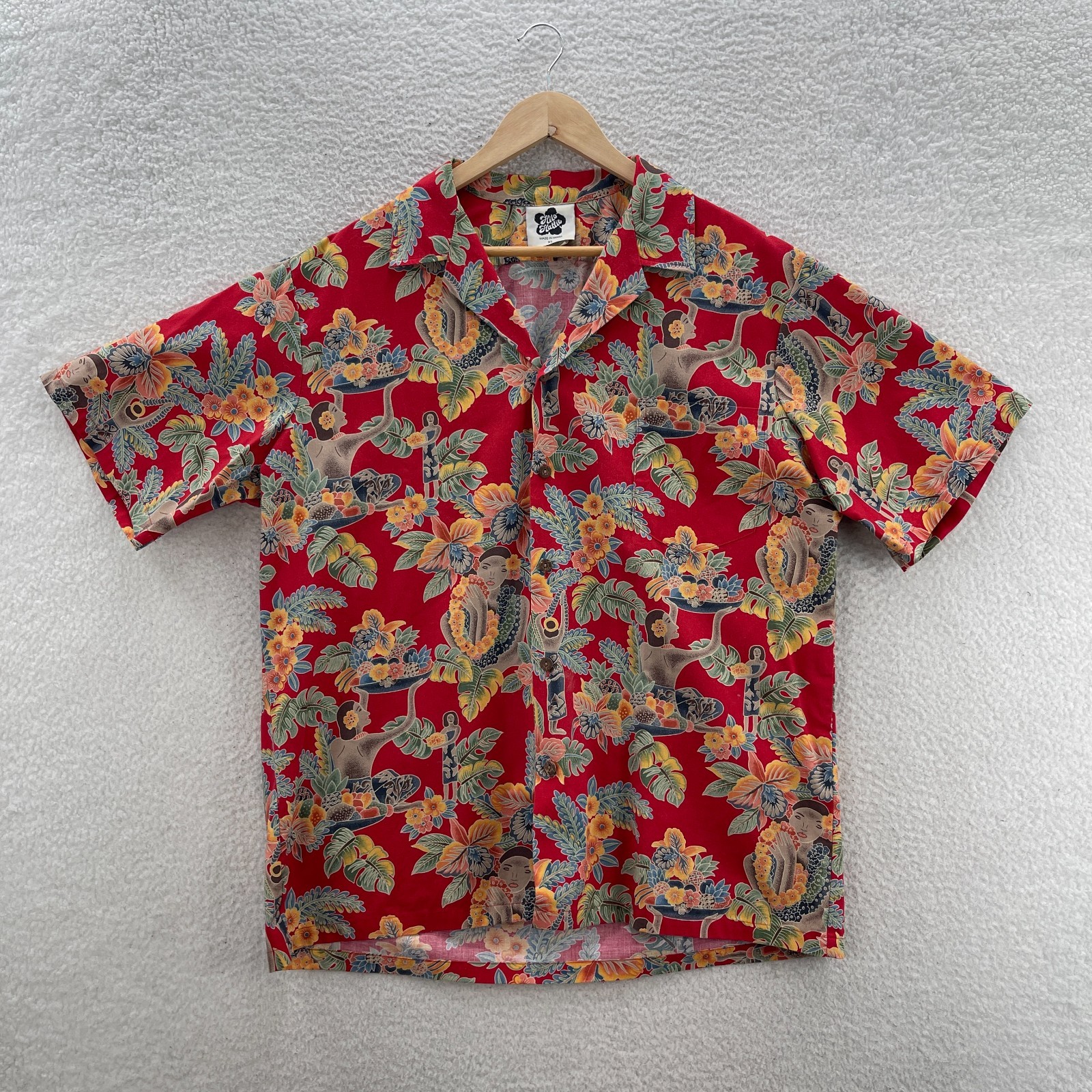 VTG Hilo Hattie Hawaiian Shirt Mens XL Red Green Hula Girls Floral Vacation USA