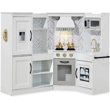 Best Choice Products Pretend Play Corner Kitchen Wooden Toy Set Kids Lights