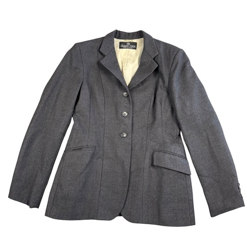The Grand Prix Riding Hunt Blazer Womens Size 12 Grey Pinstripe Wool Equestrian