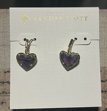 Kendra Scott Purple Stone Heart Gold Dangle Earrings New