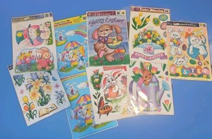 Easter Vinyl Window Clings X9 Cross Bunny Eggs Flowers Spring Vintage 90s