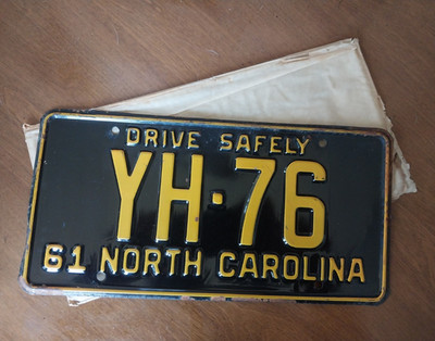 1951 North Carolina License Plate YH-76 Drive Safely North Carolina Plate