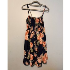 Shein Curve 0XL Floral Smocked Cami Dress Navy Blue Pink High Low Sundress 1972