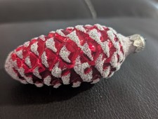 Vintage Blown Glass Red Pine Cone Christmas Ornament Glittered Red Pinecone