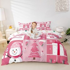 Xmas Duvet Cover Set King Size,Snowman Christmas Tree Snowflake Comforter Cov...