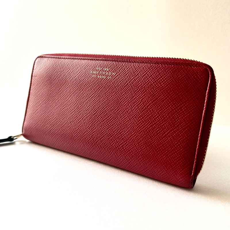 SMYTHSON Panama Red Leather Zip-Around Long Wallet [VG] Limited