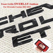 Front Grille Overlay Letters Emblem FIT FOR Silverado Custom 2022 2023 Black
