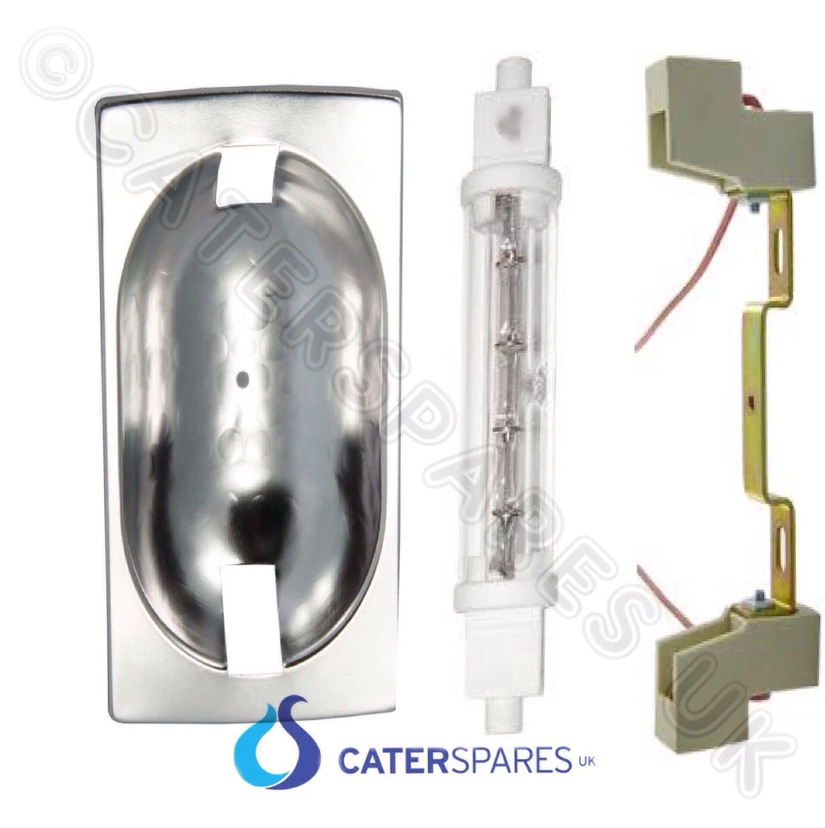 300w CATERING FOOD HEAT LAMP JACKETED 118mm PUSH FIT BULB SET C W HOLDER DISH