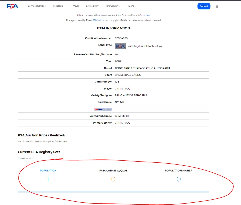 PSA 8 /5 Chris Paul Auto Patch Pop 1 2007-08 Topps Triple Threads Autograph - Image 3 of 4