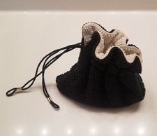 Vintage Reversible Black  Ivory Beaded Purse Lee British Hong Kong Tag Spot