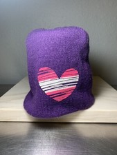 Valentines Reversible Purple Heart Beanie Hat Cap Girls