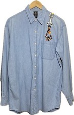 Warner Bros Studio Store Looney Tunes Chambray Shirt Men  s M Unisex Flaw Vintage
