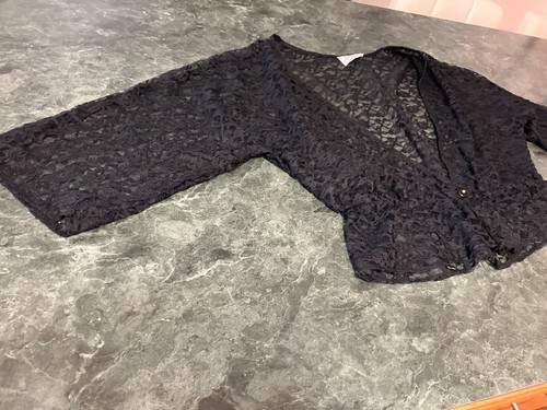 Vintage KIKS Sheer Black Floral Lace 3/4 Sleeve Bed Jacket XL Romantic Goth - Picture 7 of 15