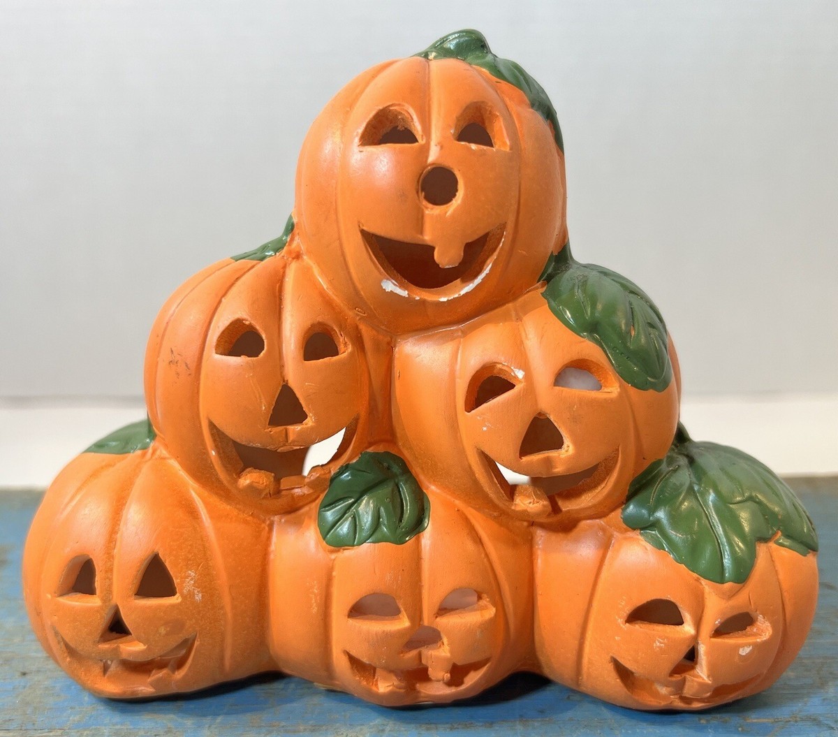 Vtg Magic Creations Pumpkin Pyramid Halloween Candle Votive Holder