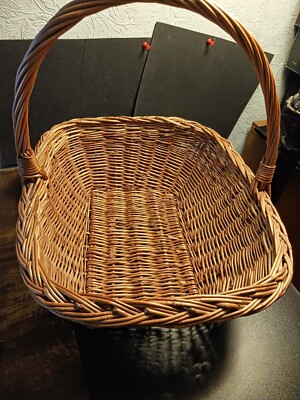 Hand Woven Basket with handle 14'' High at Handle 5'' deep 14'' long 12'' Wide