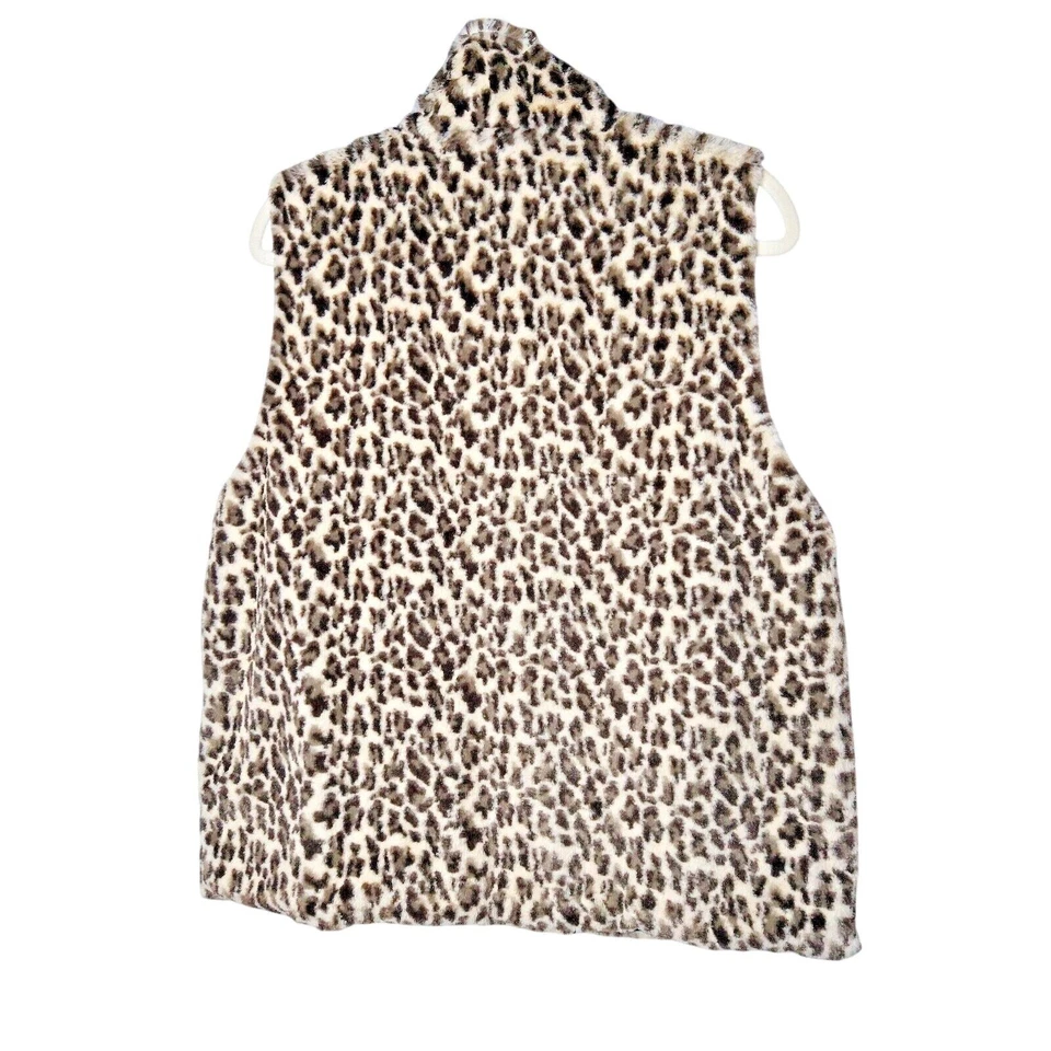 Betsey Johnson Leopard Print Faux Fur Vest Large Hook Closure Pockets EUC - Image 2 of 4