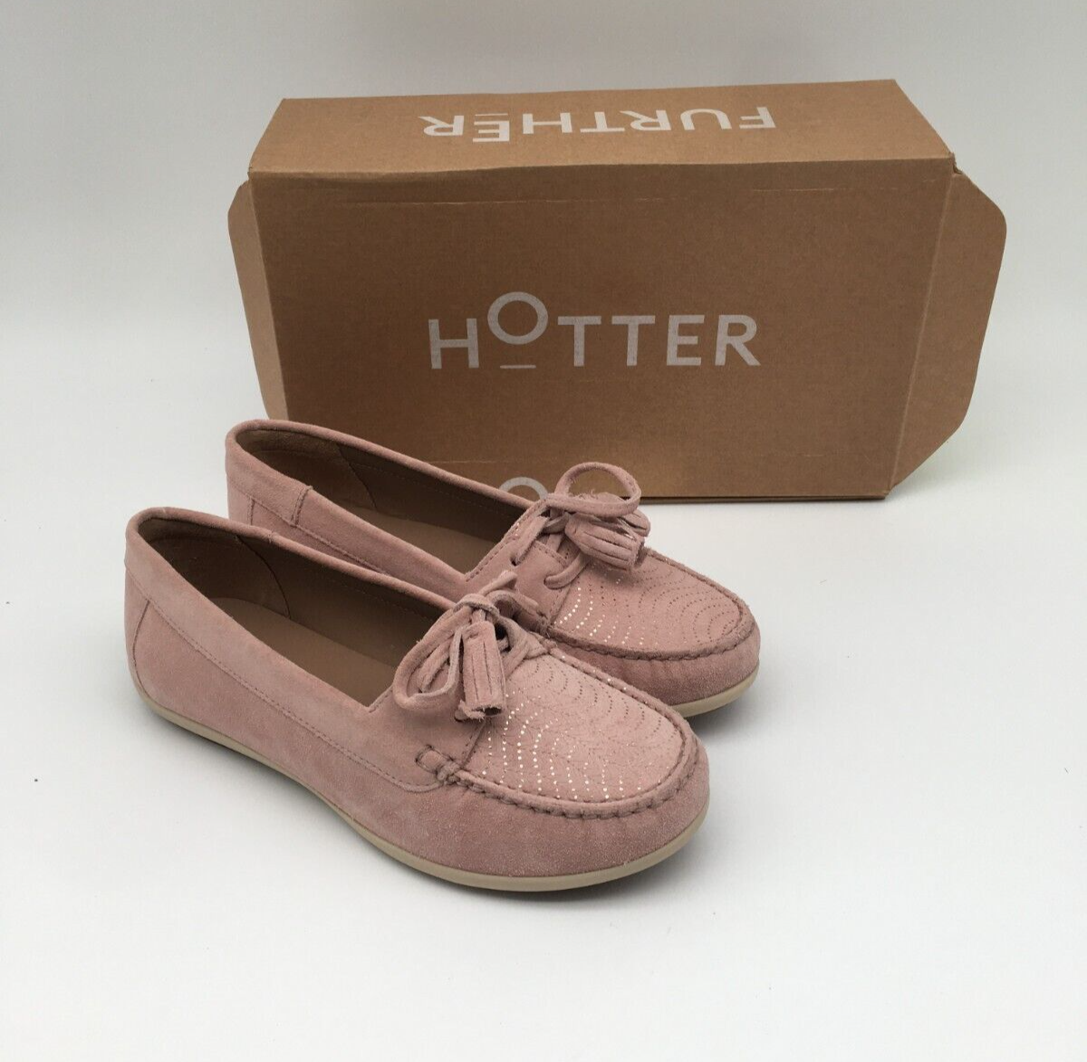Hotter Suede Bay Blush Metallic Detail Shoes Size (EXF) Slip On NEW F2