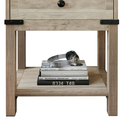 Farmhouse End Table Beside Table Nightstand with Storage Shelf Charging Station - Picture 6 of 11