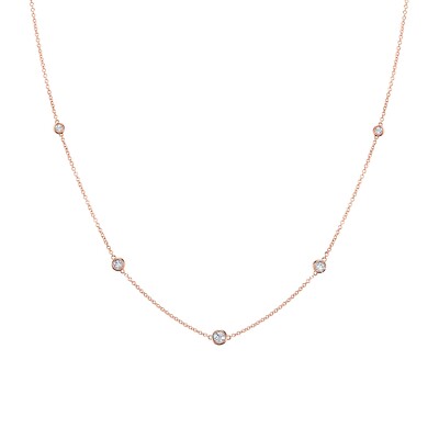 White Austrian Zircon By the Yard Necklace 14k Rose Gold/925 Silver 18 In