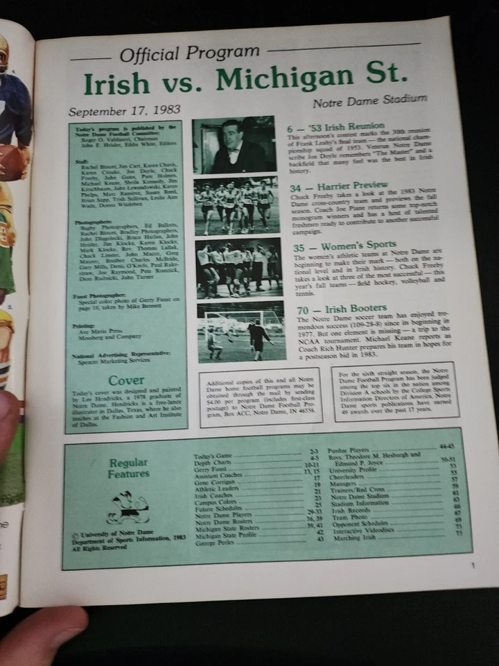 Vintage Notre Dame Football Program - Michigan State September 17, 1983 B14:641 - Image 3 of 4