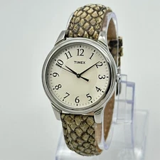 Women's TIMEX Silver Tone, Brown Snakeskin Patterned Band, 35mm, Quartz Analog