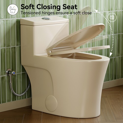 One Piece Toilet, Modern, ADA Toilet,Elongated Dual Flush 0.8/1.28 gpf,in Bisque - Picture 3 of 9