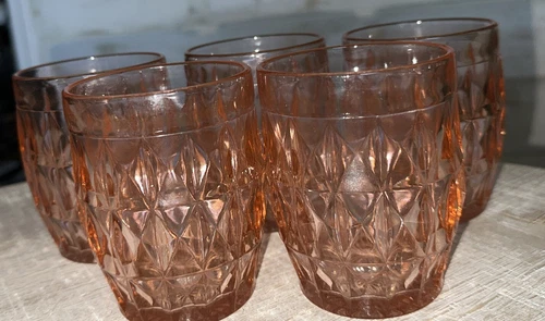 Windsor Diamond 5 oz Tumblers  Jeanette Pink Depression Era Set Of 5 Glasses