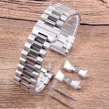 Unisex 10mm-22mm Flat+Curved End Metal Bracelet Stainless Steel Watch Band Strap