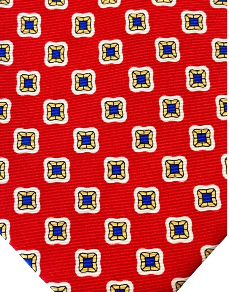 Roundtree & Yorke Classics Repp Tie Red Gold Blue White 100% Silk Hand Sewn 59" - Image 4 of 4