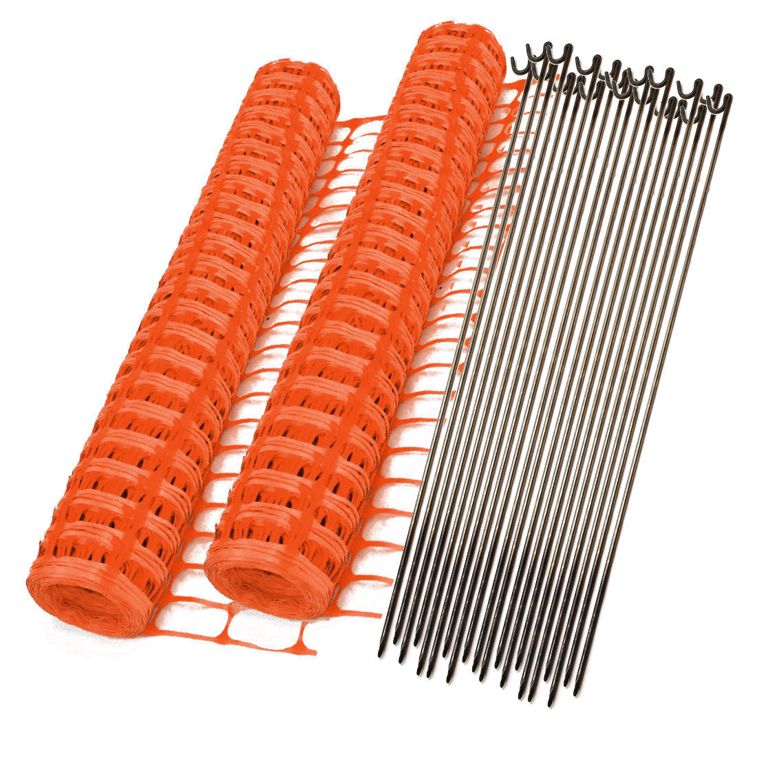 Orange Safety Event Barrier Mesh 5.5kg Fencing 2 x 50m Rolls + 20 Metal Pins