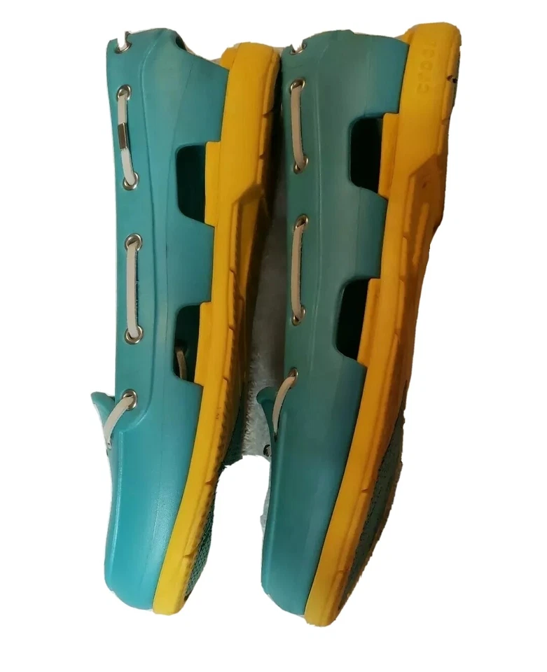 Zapato de barco Crocs Beach Line para mujer talla 10 azul amarillo a rayas mocasín punta cerrada Foto 4 de 4