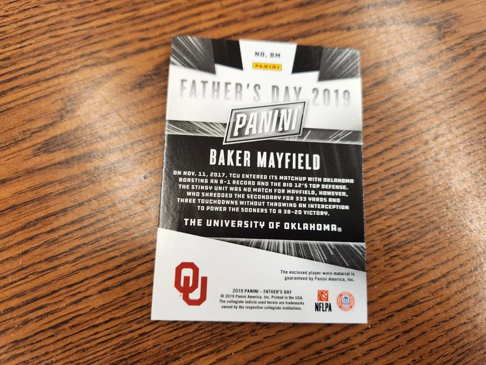 2019 Panini Father's Day BAKER MAYFIELD JERSEY RELIC #'d  20/99  FOOTBALL CARD - Image 2 of 4