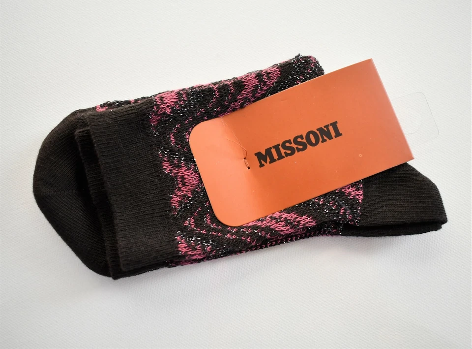 🆕️ MISSONI ETIQUETA NARANJA Marrón MULTI ONDA Algodón LUREX Calcetines al Tobillo S M L Foto 4 de 4