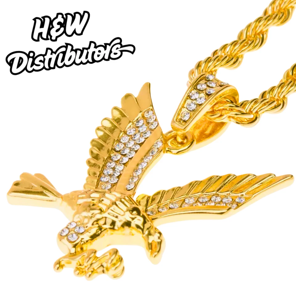 Colgante Águila Helada Tono Dorado - Audaz Dije Patriótico Bling (Solo Colgante) Foto 3 de 4