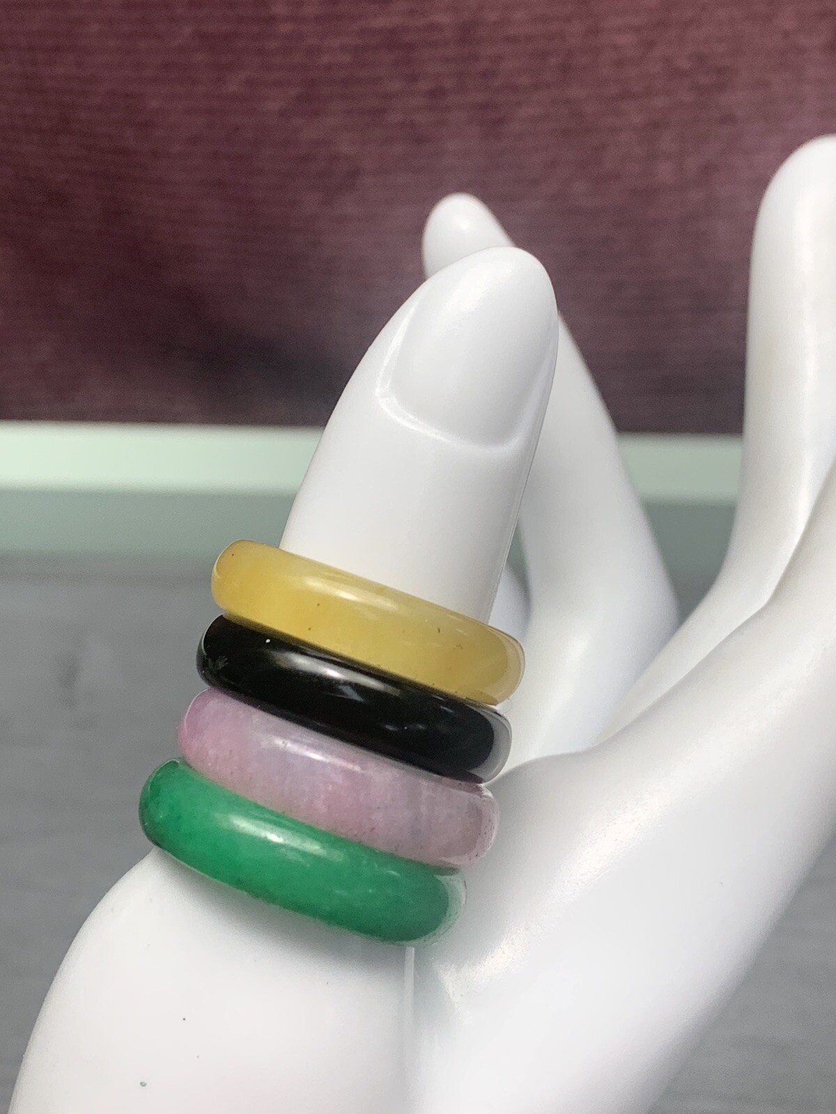 Vintage 4 Pieces Solid Assorted Stone  Stacking R… - image 2