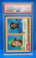 1981 TOPPS # 4 STOLEN BASE LEADERS PSA 8 NM-MT # 96588833 with Rickey Henderson